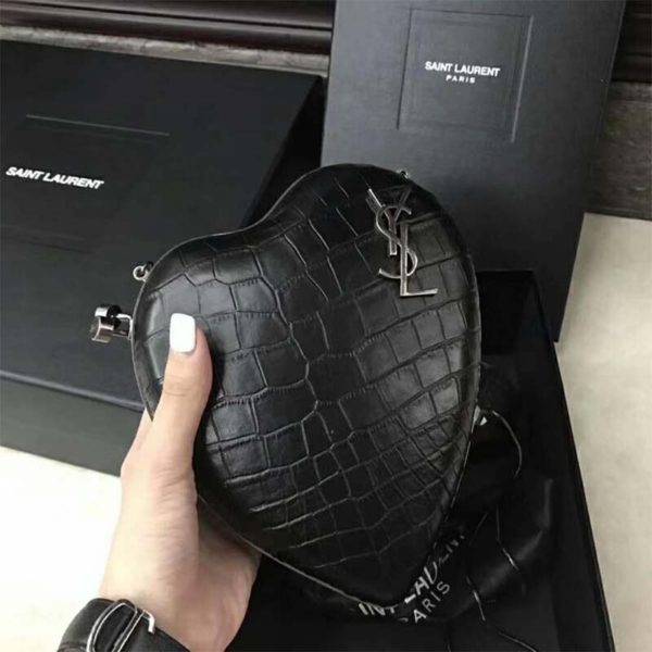 Saint Laurent YSL Women Love Box in Stamped Crocodile Leather-Black (6)