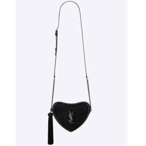 Saint Laurent YSL Women Monogram Heart Cross Body Bag-Black