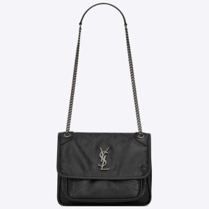 Saint Laurent YSL Women Niki Baby in Metallic Leather-Black