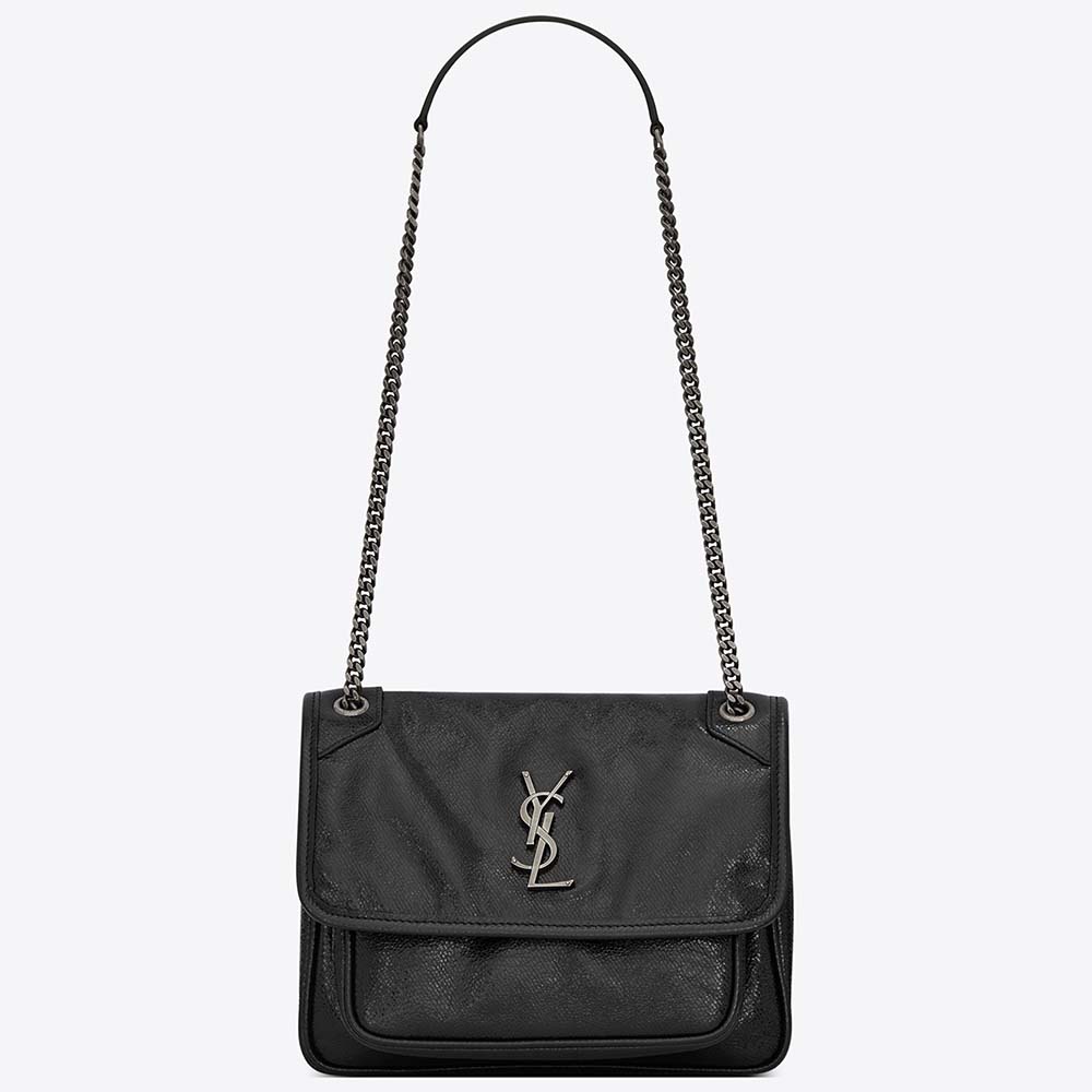 Saint Laurent YSL Women Niki Baby in Metallic Leather-Black - LULUX