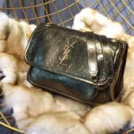 Saint Laurent YSL Women Niki Baby in Metallic Leather-Black – Image 4