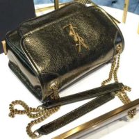 Saint Laurent YSL Women Niki Baby in Metallic Leather-Black