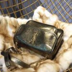 Saint Laurent YSL Women Niki Baby in Metallic Leather-Black – Image 3