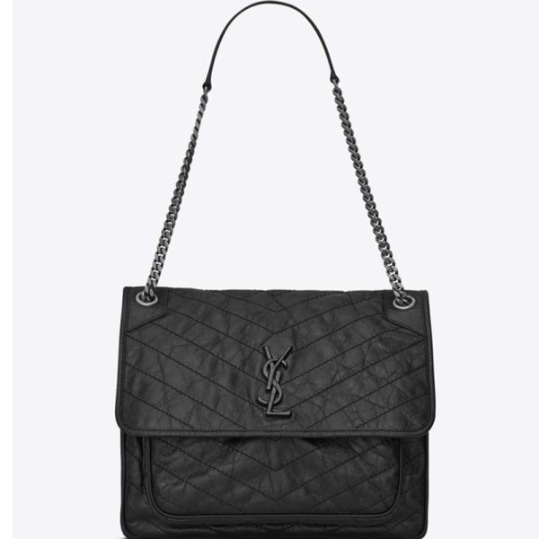 Saint Laurent YSL Women Niki Large in Vintage Leather-Black