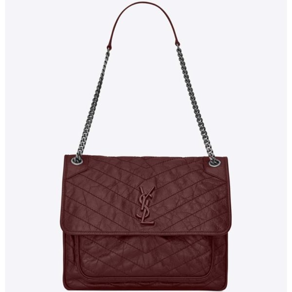 Saint Laurent YSL Women Niki Large in Vintage Leather-Maroon