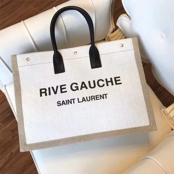 Saint Laurent YSL Women Rive Gauche Tote Bag Linen Leather (3)