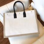 Saint Laurent YSL Women Rive Gauche Tote Bag Linen Leather – Image 3