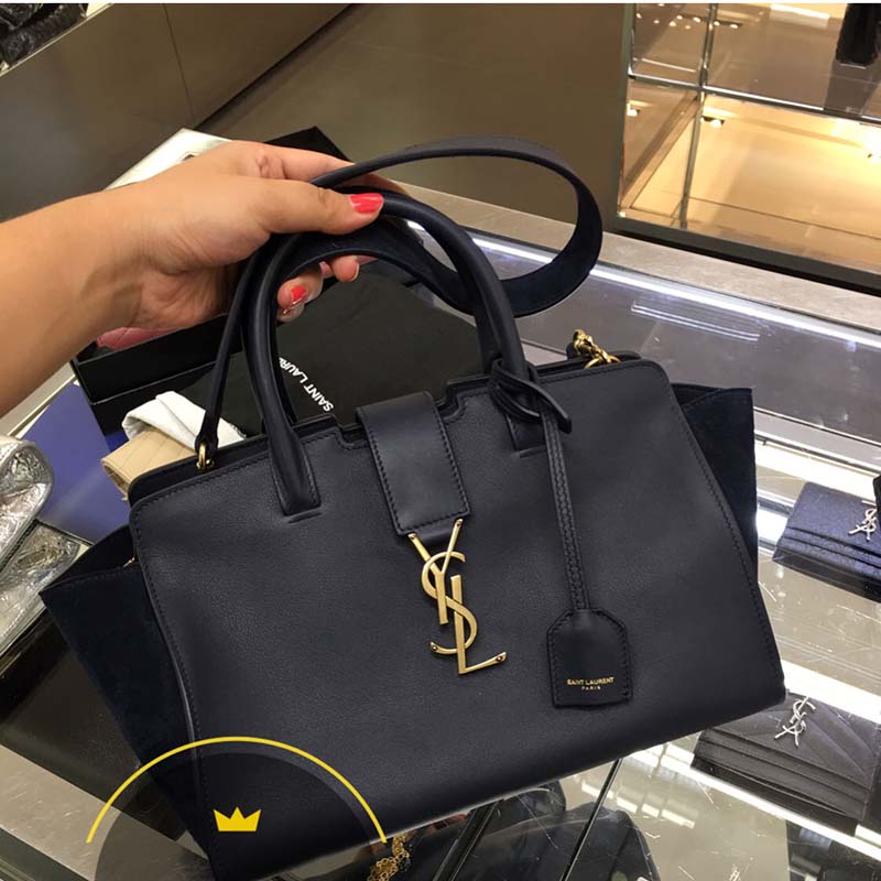 Saint Laurent YSL Women Small Downtown Cabas Bag Navy Suede - LULUX