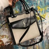 Saint Laurent YSL Women Small Uptown Tote in Linen Canvas