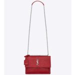 Saint Laurent YSL Women Sunset Medium Crocodile Embossed Shiny-Red