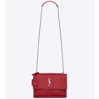 Saint Laurent YSL Women Sunset Medium Crocodile Embossed Shiny-Pink