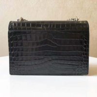 Saint Laurent YSL Women Sunset Small Supple Crocodile Embossed-Black