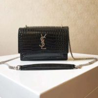 Saint Laurent YSL Women Sunset Small Supple Crocodile Embossed-Black