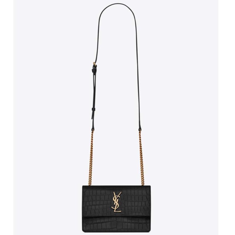Saint Laurent YSL Women Sunset Small Supple Crocodile Embossed-Black