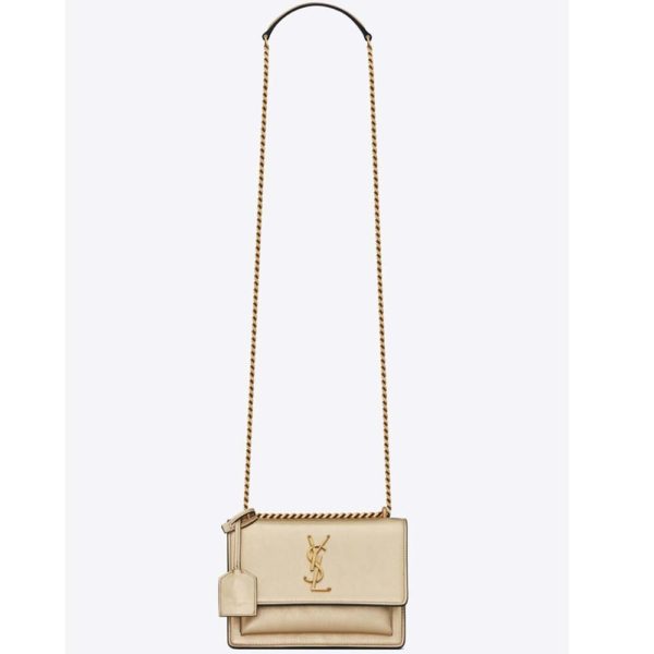 Saint Laurent YSL Women Sunset Small in Metallic Leather-Gold