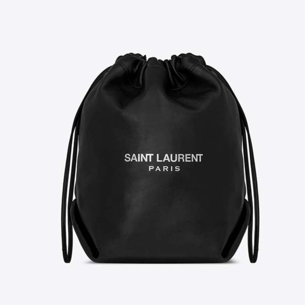 Saint Laurent YSL Women Teddy Drawstring Bag Smooth Leather-Black
