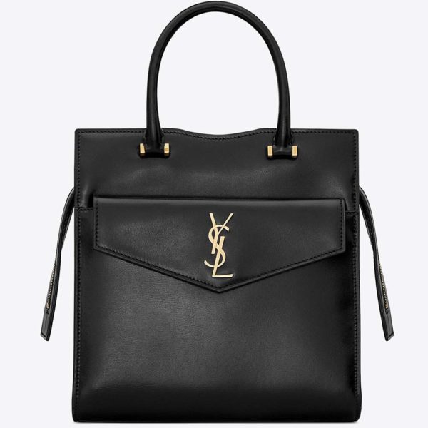 Saint Laurent YSL Women Uptown Small Tote Shiny Smooth Leather-Black