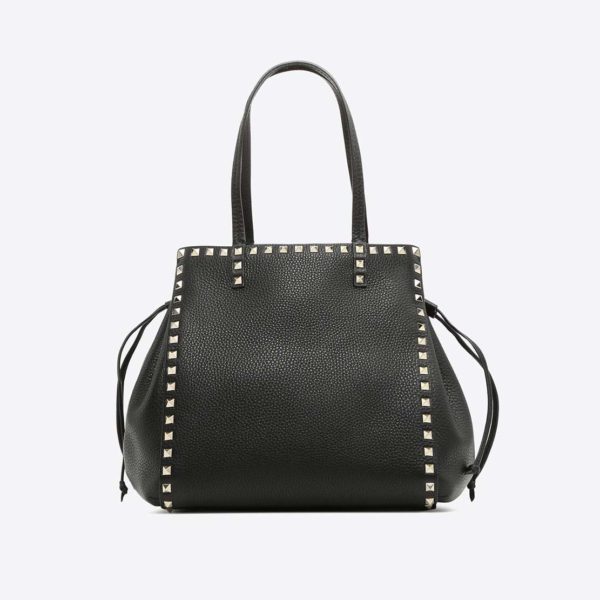 Valentino Garavani Rockstud Small Double Handle Bag in Calfskin-Black