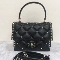Valentino Women Candystud Top Handle Bag in Leather-Black