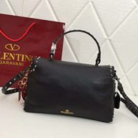 Valentino Women Medium Grain Calfskin Leather Rockstud Handbag-Black
