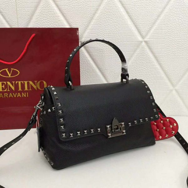 Valentino Women Medium Grain Calfskin Leather Rockstud Handbag-Black (7)