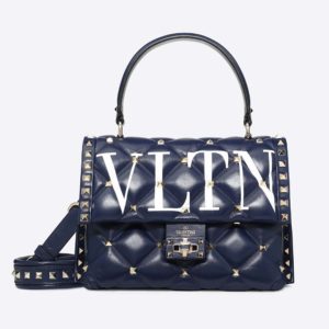Valentino Women Medium VLTN Candystud Top-Handle Bag-Navy