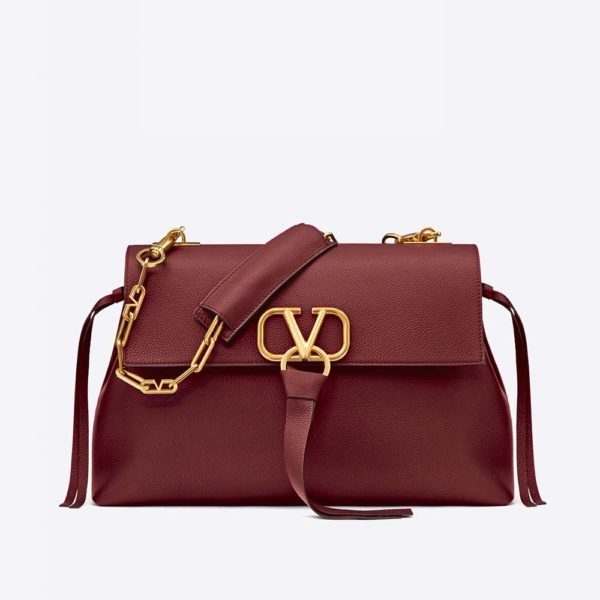 Valentino Women Medium Vring Smooth Calfskin Chain Bag-Red