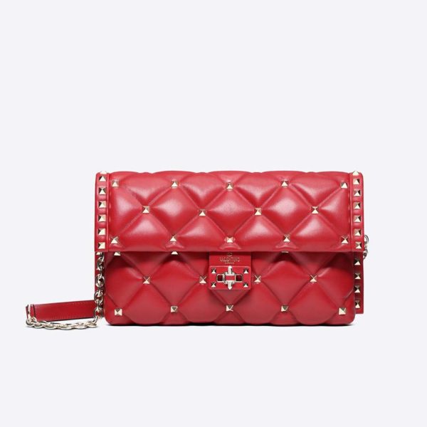 Valentino Women Quilted Candystud Crossbody Shoulder Bag-Red