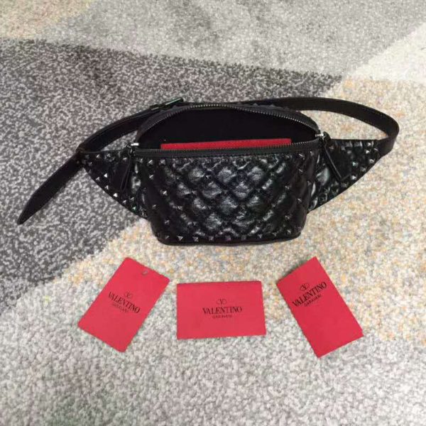 Valentino Women Rockstud Spike Belt Bag in Quilted Leather-Black (4)