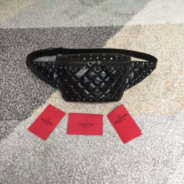 Valentino Women Rockstud Spike Belt Bag in Quilted Leather-Black (6)