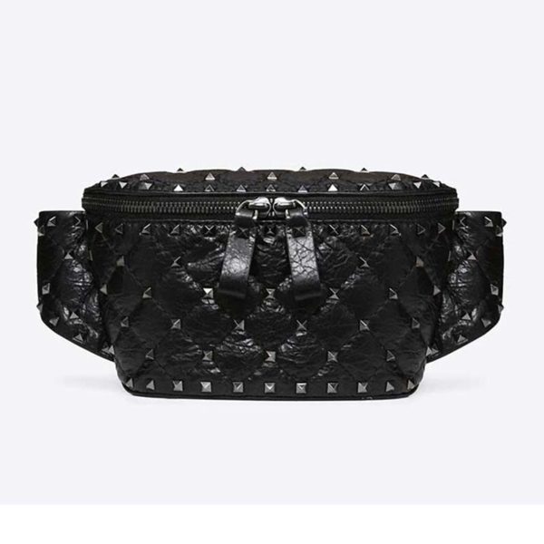 Valentino Women Rockstud Spike Belt Bag in Quilted Leather-Black