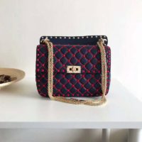 Valentino Women Shoulder bags in Quilted Nappa Leather-Blue