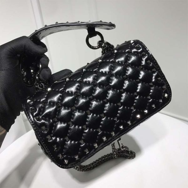 Valentino Women Small Crinkled Lambskin Rockstud Spike Bag-Black (3)