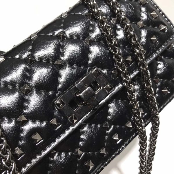 Valentino Women Small Crinkled Lambskin Rockstud Spike Bag-Black (4)