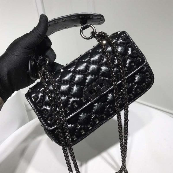 Valentino Women Small Crinkled Lambskin Rockstud Spike Bag-Black (6)