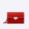 Valentino Women Small Rockstud Grainy Calfskin Crossbody Bag-Red