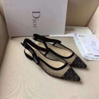 Dior Women J’adior Ballet Pump in Gold-Tone Dotted Swiss in 1cm Heel-Black 1