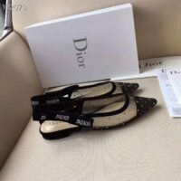 Dior Women J’adior Ballet Pump in Gold-Tone Dotted Swiss in 1cm Heel-Black 1