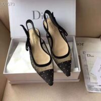 Dior Women J’adior Ballet Pump in Gold-Tone Dotted Swiss in 1cm Heel-Black 1