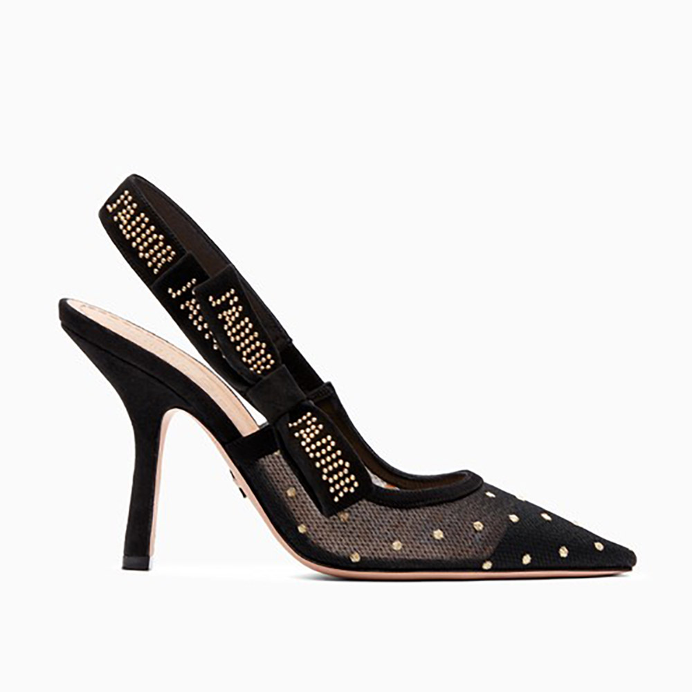 Dior Women J'adior High-Heeled Shoe in Gold-Tone Dotted Swiss 100mm Heel