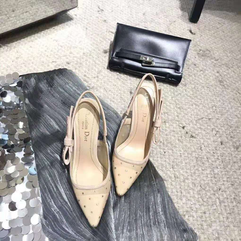 Dior Women J’adior Plumetis Slingback Pump with Strass 10cm Heel-Sandy