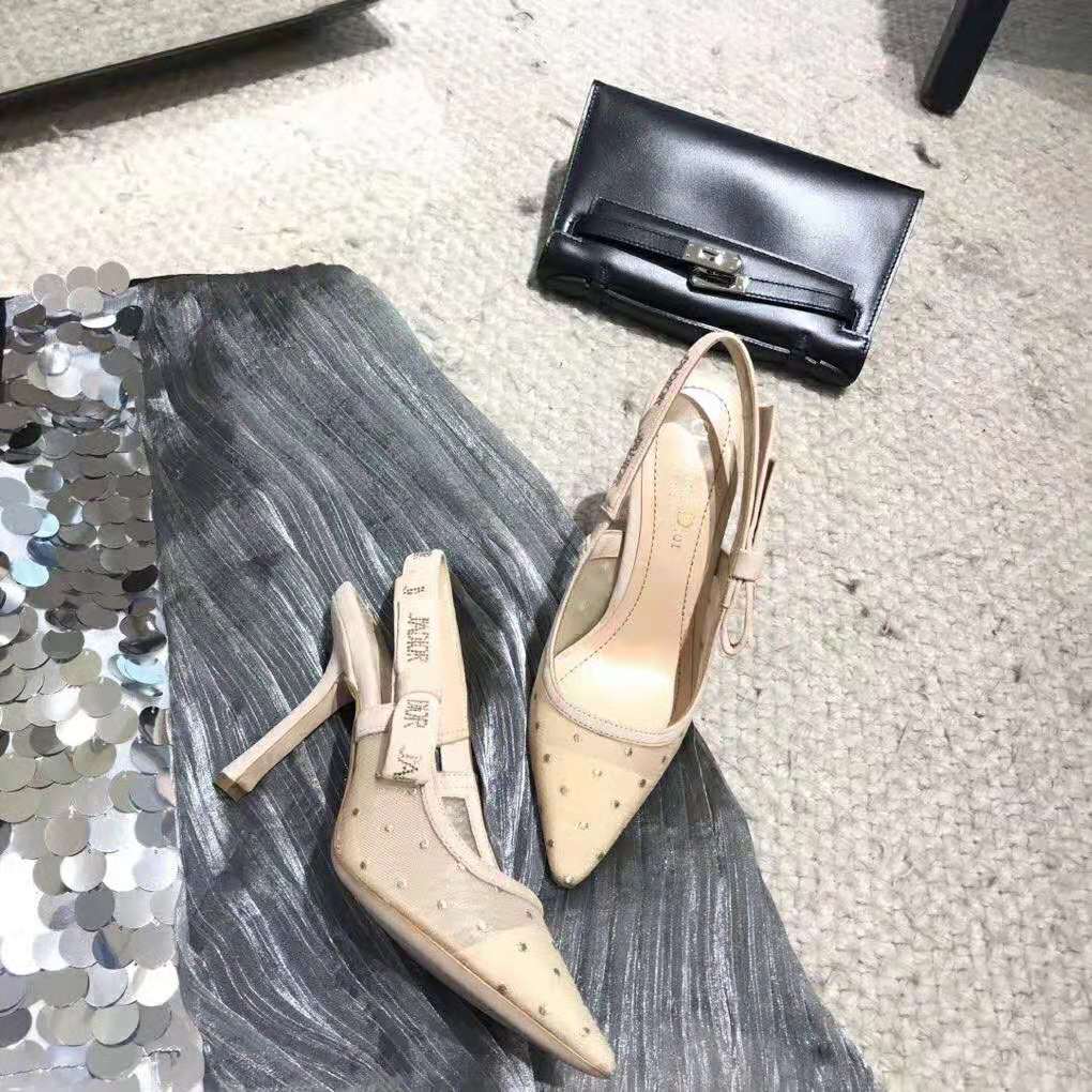 Dior Women J’adior Plumetis Slingback Pump with Strass 10cm Heel-Sandy