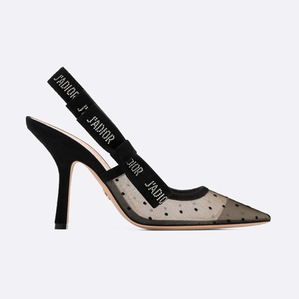 Dior Women J'adior Pump in Dotted Swiss Tulle and Rhinestones in 10 cm Heel-Black