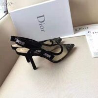 Dior Women J’adior Slingback in Gold-Tone Dotted Swiss in 10 cm Heel-Black 1