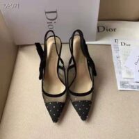 Dior Women J’adior Slingback in Gold-Tone Dotted Swiss in 10 cm Heel-Black 1