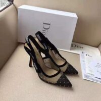 Dior Women J’adior Slingback in Gold-Tone Dotted Swiss in 10 cm Heel-Black 1
