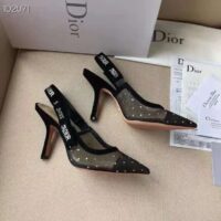 Dior Women J’adior Slingback in Gold-Tone Dotted Swiss in 10 cm Heel-Black 1