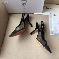 Dior Women J’adior Slingback in Gold-Tone Dotted Swiss in 10 cm Heel-Black 1