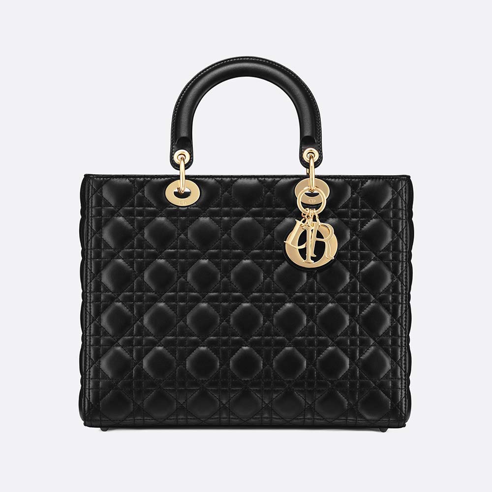 Dior Women Lady Dior Lambskin Tote Bag-Black 1