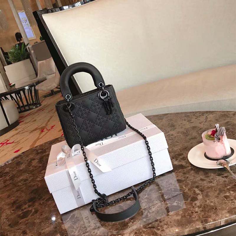 Dior Women Mini Dior Bag in Black Calfskin